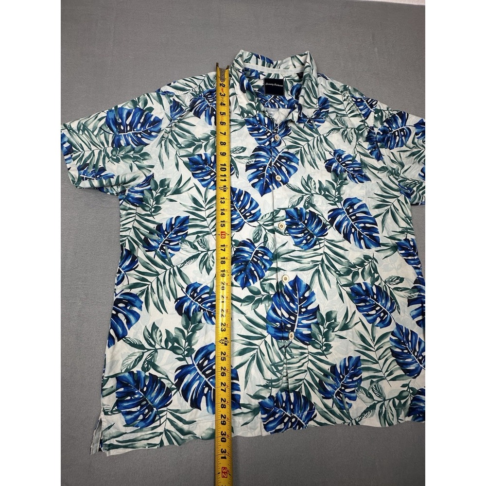 Tommy Bahama 100% Silk Hawaiian Shirt XXL Blue White Leaf Pattern Vacation - Picture 10 of 11